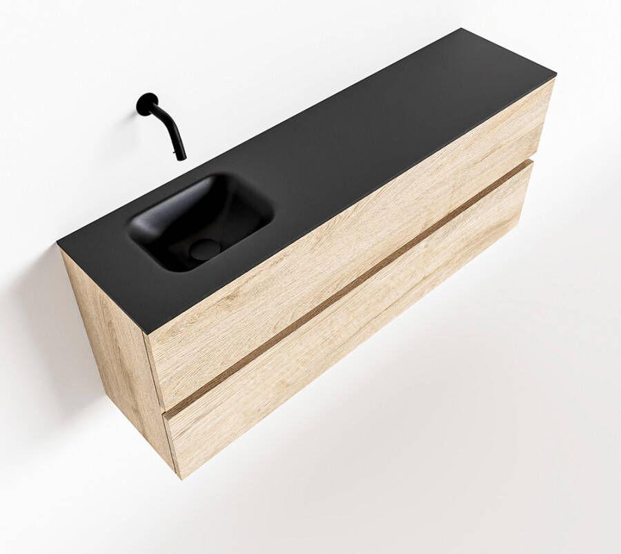 Mondiaz ADA Toiletmeubel 120x30x50cm met 0 kraangaten 2 lades washed oak mat Wastafel Lex links Solid Surface Zwart FK75342344