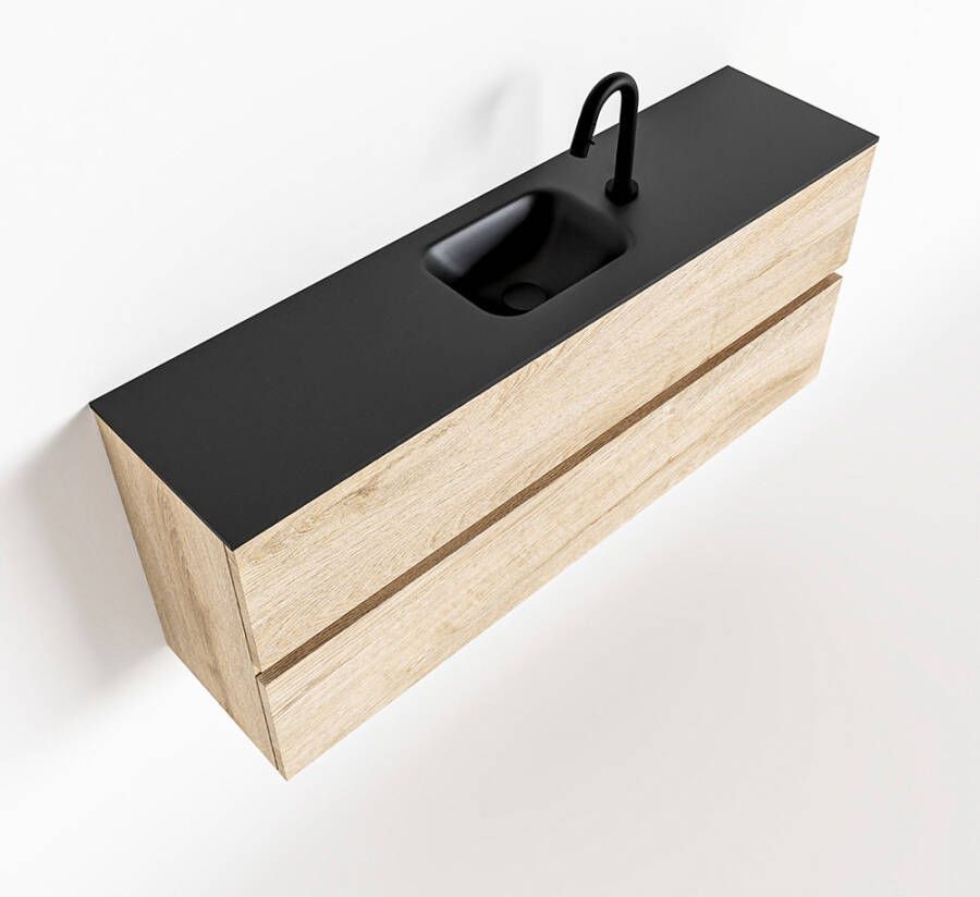 Mondiaz ADA Toiletmeubel 120x30x50cm met 1 kraangaten 2 lades washed oak mat Wastafel Lex midden Solid Surface Zwart FK75342341