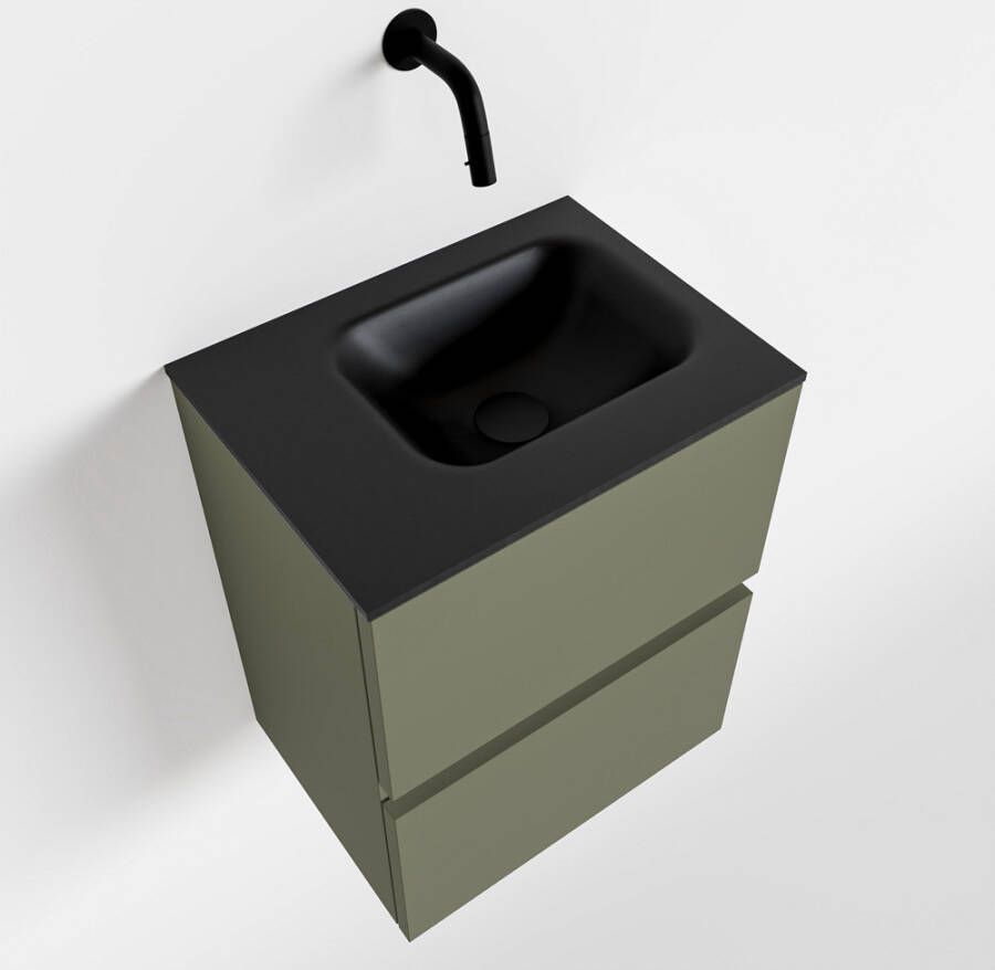 Mondiaz ADA Toiletmeubel 40x30x50cm 0 kraangaten 2 lades army mat wasbak links Solid surface Zwart FK75342175 - Foto 2