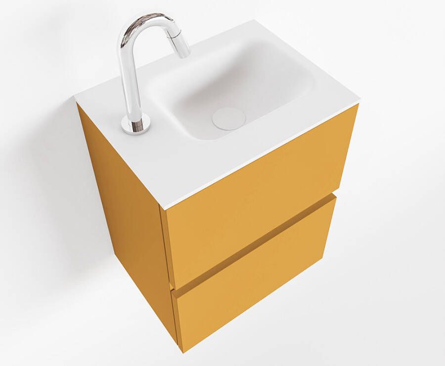 Mondiaz ADA Toiletmeubel 40x30x50cm met 1 kraangaten 2 lades ocher mat Wastafel Lex links Solid Surface Wit FK75341855