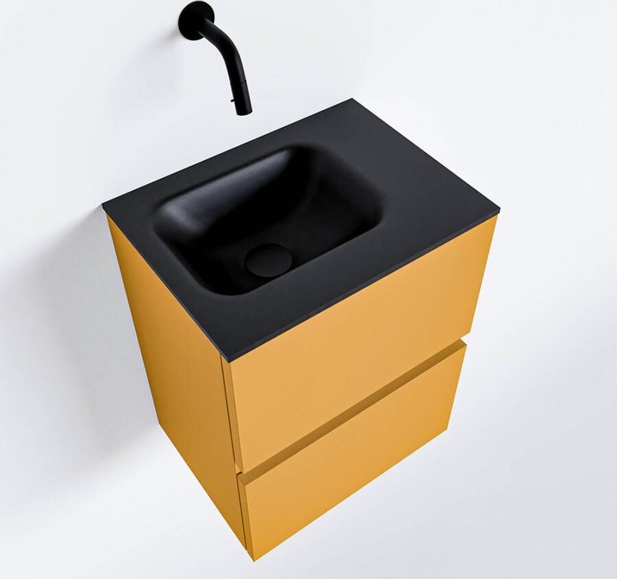 Mondiaz ADA Toiletmeubel 40x30x50cm met 0 kraangaten 2 lades ocher mat Wastafel Lex rechts Solid Surface Zwart FK75342206