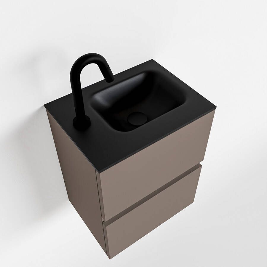 Mondiaz ADA Toiletmeubel 40x30x50cm met 1 kraangaten 2 lades smoke mat Wastafel Lex links Solid Surface Zwart FK75342145 - Foto 2