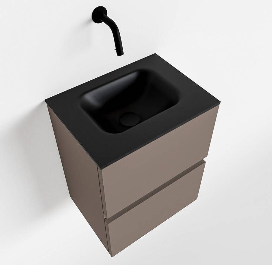 Mondiaz ADA Toiletmeubel 40x30x50cm met 0 kraangaten 2 lades smoke mat Wastafel Lex midden Solid Surface Zwart FK75342144 - Foto 2