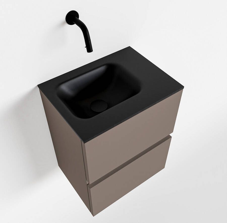 Mondiaz ADA Toiletmeubel 40x30x50cm met 0 kraangaten 2 lades smoke mat Wastafel Lex rechts Solid Surface Zwart FK75342148 - Foto 3