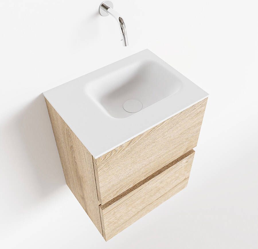 Mondiaz ADA Toiletmeubel 40x30x50cm met 0 kraangaten 2 lades washed oak mat Wastafel Lex links Solid Surface Wit FK75341972
