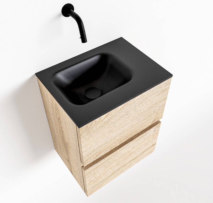 Mondiaz ADA Toiletmeubel 40x30x50cm met 0 kraangaten 2 lades washed oak mat Wastafel Lex rechts Solid Surface Zwart FK75342322 - Foto 2