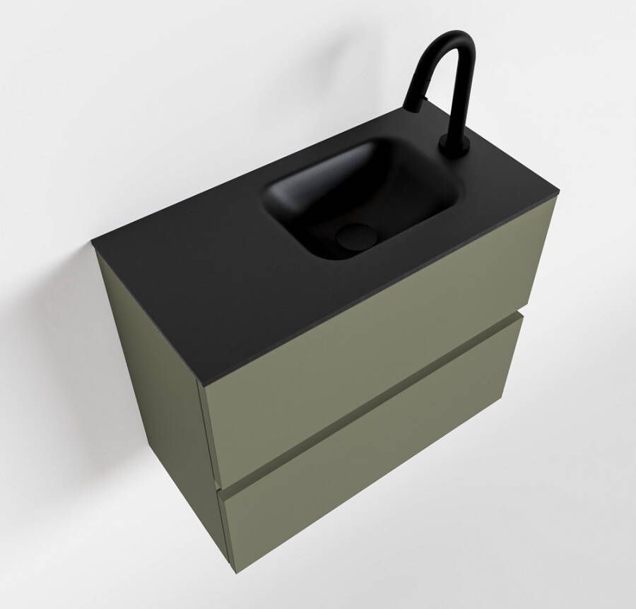 Mondiaz ADA Toiletmeubel 60x30x50cm met 1 kraangaten 2 lades army mat Wastafel Lex rechts Solid Surface Zwart FK75342182 - Foto 2
