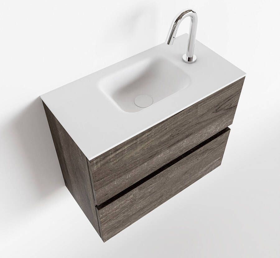 Mondiaz ADA Toiletmeubel 60x30x50cm met 1 kraangaten 2 lades dark brown mat Wastafel Lex midden Solid Surface Wit FK75342004