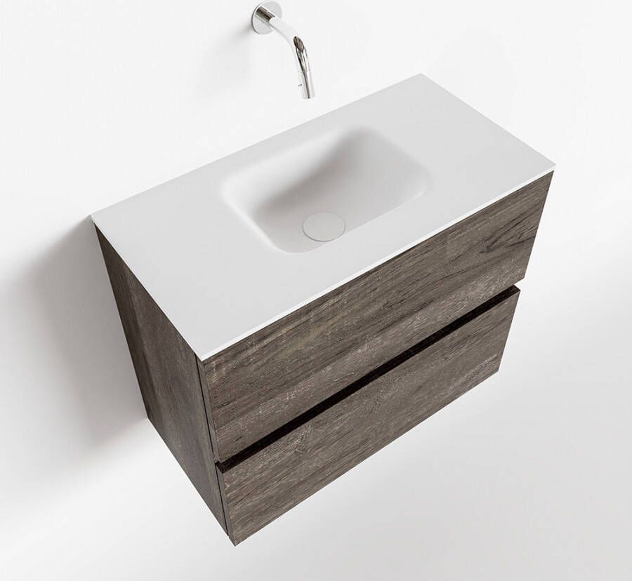 Mondiaz ADA Toiletmeubel 60x30x50cm met 0 kraangaten 2 lades dark brown mat Wastafel Lex midden Solid Surface Wit FK75342005