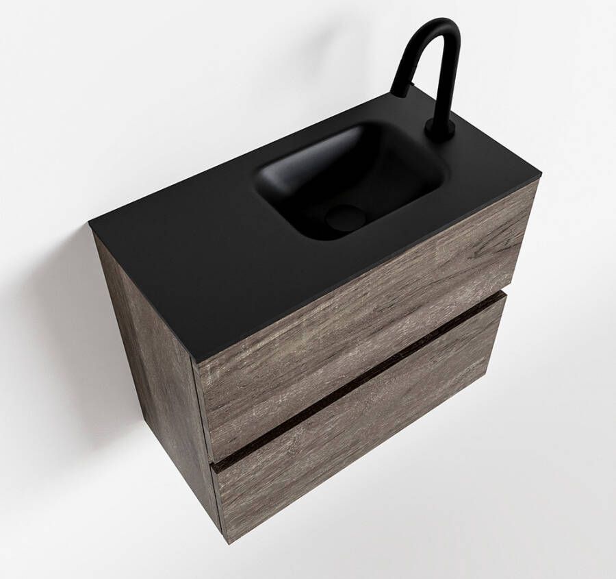 Mondiaz ADA Toiletmeubel 60x30x50cm met 1 kraangaten 2 lades dark brown mat Wastafel Lex rechts Solid Surface Zwart FK75342356 - Foto 2
