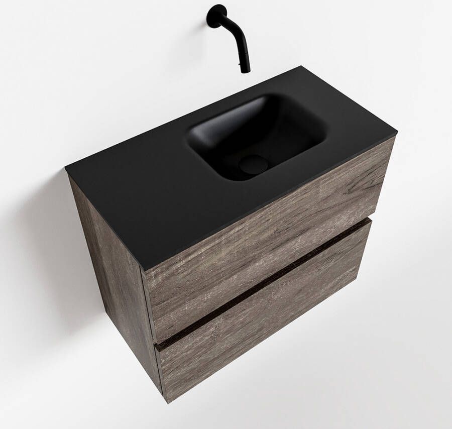 Mondiaz ADA Toiletmeubel 60x30x50cm 0 kraangaten 2 lades dark brown mat wasbak rechts Solid surface Zwart FK75342357