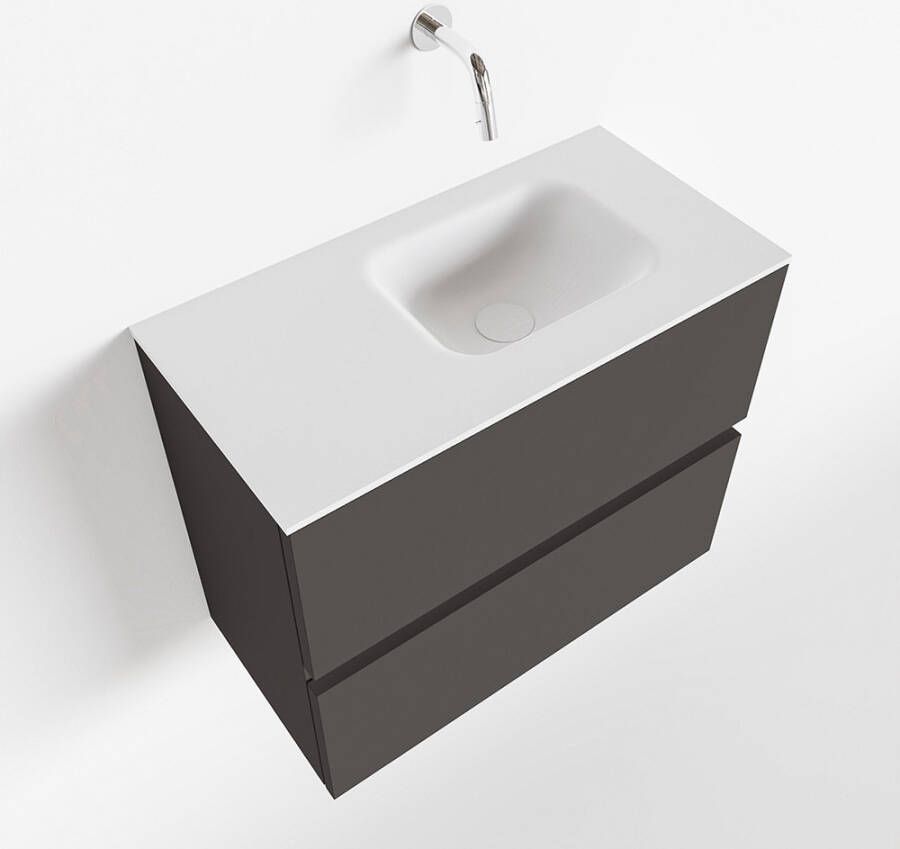 Mondiaz ADA Toiletmeubel 60x30x50cm 0 kraangaten 2 lades dark grey mat wasbak rechts Solid surface Wit FK75341777 - Foto 2
