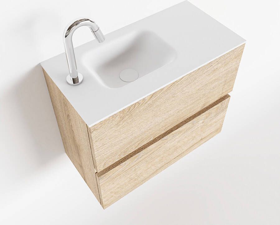Mondiaz ADA Toiletmeubel 60x30x50cm 1 kraangat 2 lades washed oak mat wasbak links Solid surface Wit FK75341977 - Foto 2