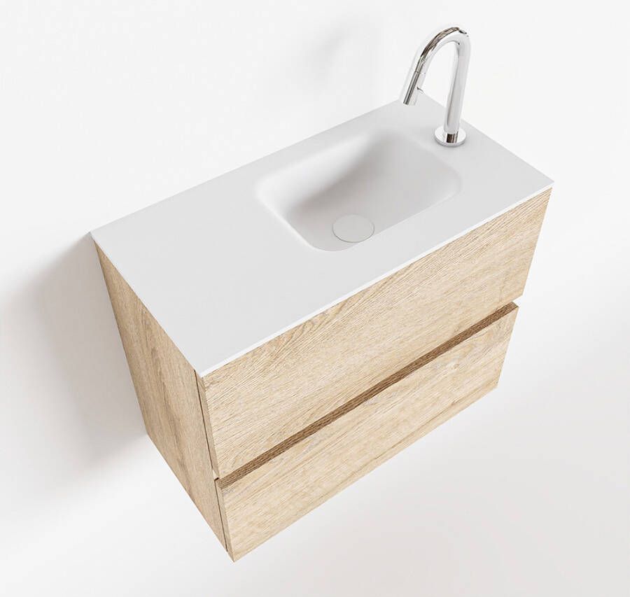Mondiaz ADA Toiletmeubel 60x30x50cm 1 kraangat 2 lades washed oak mat wasbak rechts Solid surface Wit FK75341979