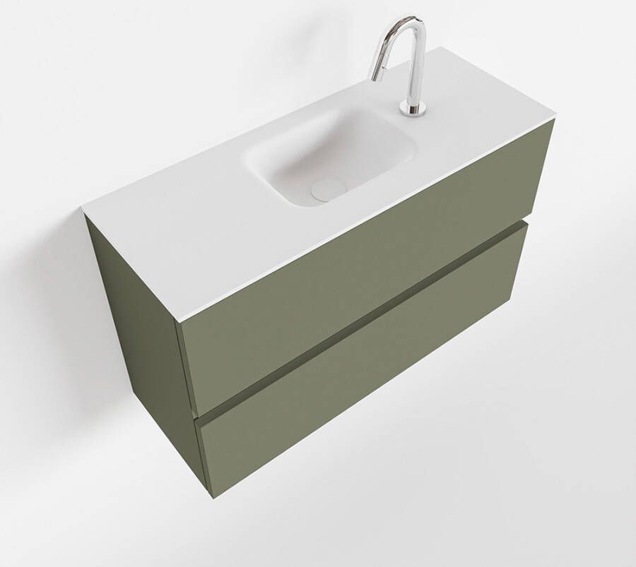 Mondiaz ADA Toiletmeubel 80x30x50cm met 1 kraangaten 2 lades army mat Wastafel Lex midden Solid Surface Wit FK75341836 - Foto 2
