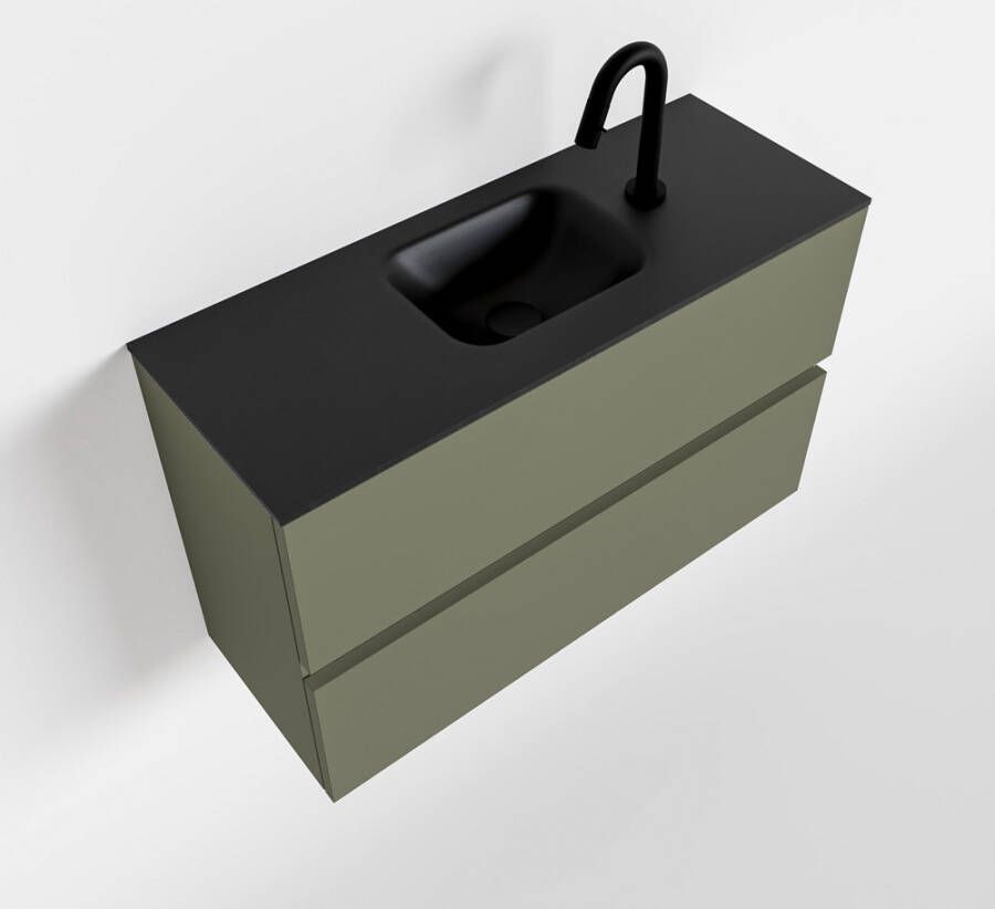 Mondiaz ADA Toiletmeubel 80x30x50cm met 1 kraangaten 2 lades army mat Wastafel Lex midden Solid Surface Zwart FK75342184 - Foto 2