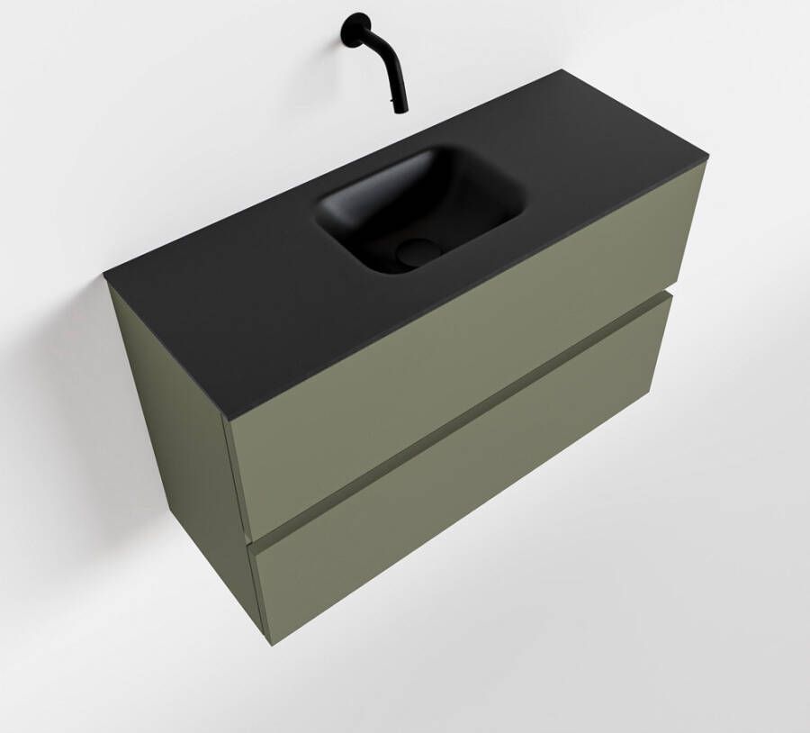 Mondiaz ADA Toiletmeubel 80x30x50cm met 0 kraangaten 2 lades army mat Wastafel Lex midden Solid Surface Zwart FK75342185 - Foto 3