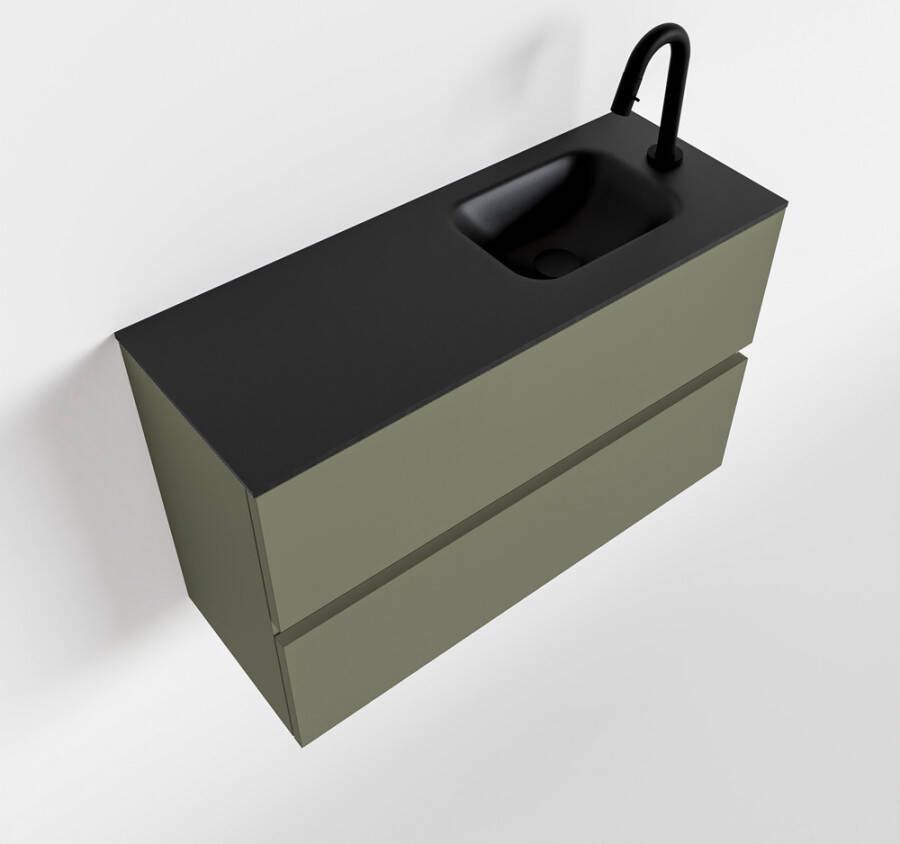Mondiaz ADA Toiletmeubel 80x30x50cm met 1 kraangaten 2 lades army mat Wastafel Lex rechts Solid Surface Zwart FK75342188