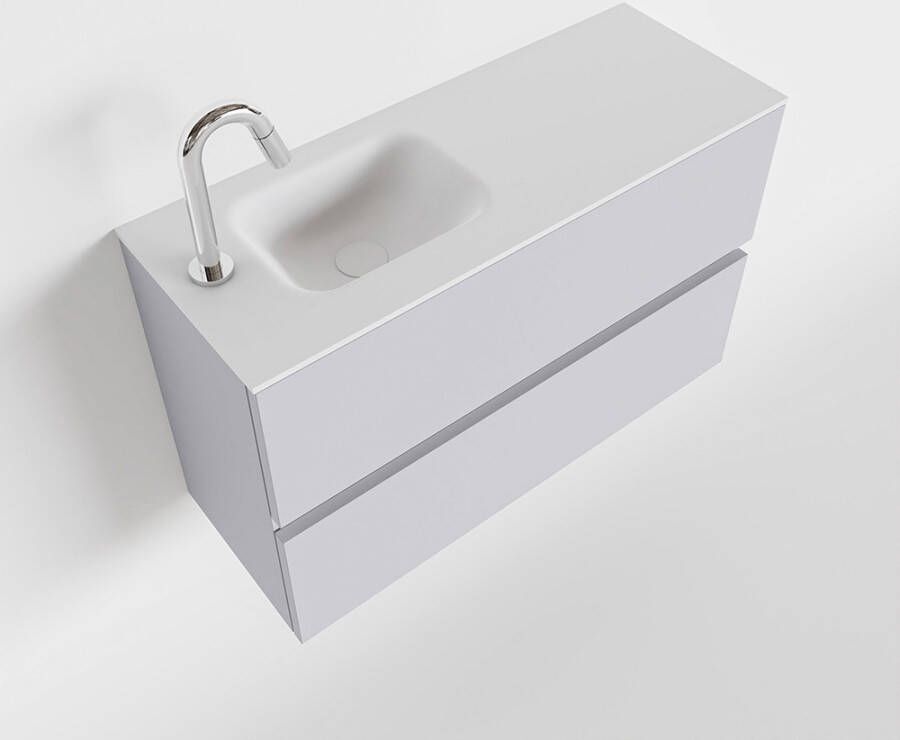 Mondiaz ADA Toiletmeubel 80x30x50cm met 1 kraangaten 2 lades cale mat Wastafel Lex links Solid Surface Wit FK75341954 - Foto 2