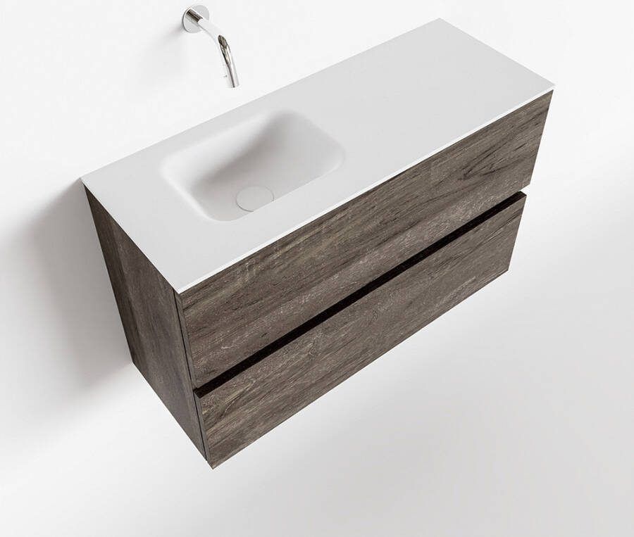 Mondiaz ADA Toiletmeubel 80x30x50cm met 0 kraangaten 2 lades dark brown mat Wastafel Lex links Solid Surface Wit FK75342013 - Foto 2
