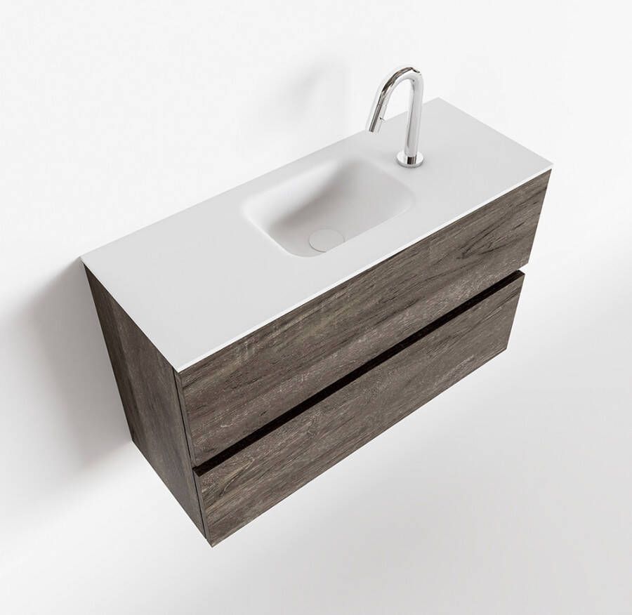 Mondiaz ADA Toiletmeubel 80x30x50cm met 1 kraangaten 2 lades dark brown mat Wastafel Lex midden Solid Surface Wit FK75342010 - Foto 2