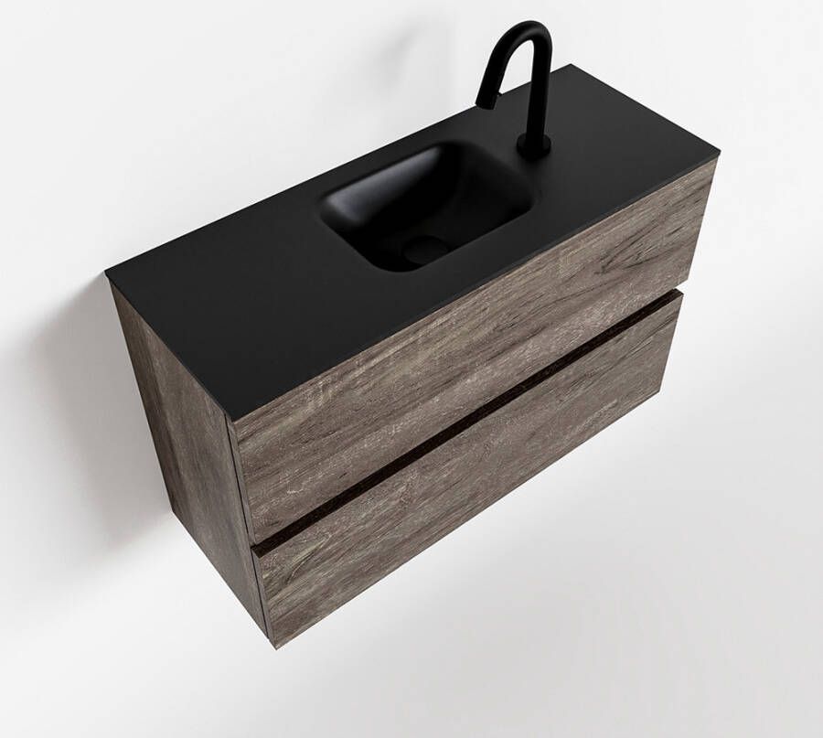 Mondiaz ADA Toiletmeubel 80x30x50cm met 1 kraangaten 2 lades dark brown mat Wastafel Lex midden Solid Surface Zwart FK75342358 - Foto 3