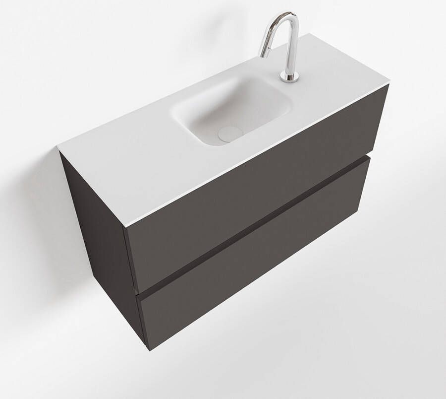Mondiaz ADA Toiletmeubel 80x30x50cm met 1 kraangaten 2 lades dark grey mat Wastafel Lex midden Solid Surface Wit FK75341778 - Foto 2
