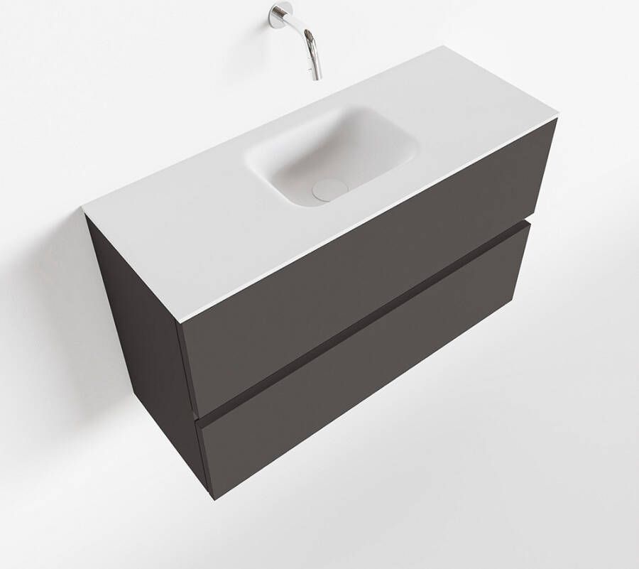 Mondiaz ADA Toiletmeubel 80x30x50cm met 0 kraangaten 2 lades dark grey mat Wastafel Lex midden Solid Surface Wit FK75341779