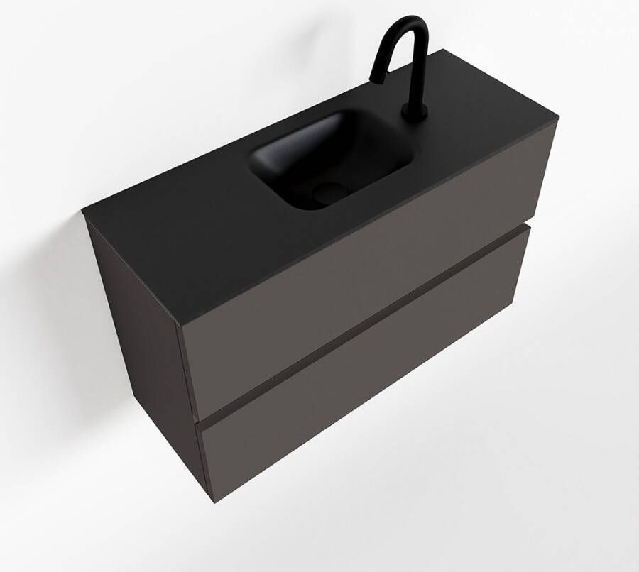 Mondiaz ADA Toiletmeubel 80x30x50cm met 1 kraangaten 2 lades dark grey mat Wastafel Lex midden Solid Surface Zwart FK75342126 - Foto 2