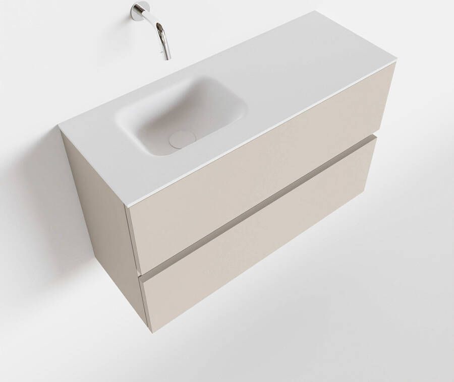 Mondiaz ADA Toiletmeubel 80x30x50cm 0 kraangaten 2 lades linen mat wasbak links Solid surface Wit FK75341926 - Foto 2