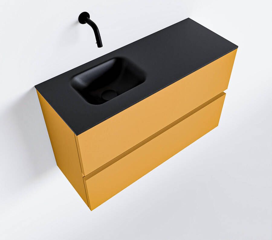 Mondiaz ADA Toiletmeubel 80x30x50cm met 0 kraangaten 2 lades ocher mat Wastafel Lex links Solid Surface Zwart FK75342216 - Foto 2