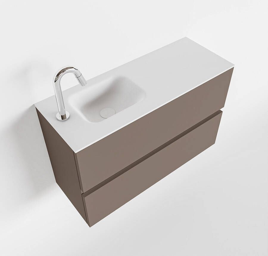 Mondiaz ADA Toiletmeubel 80x30x50cm met 1 kraangaten 2 lades smoke mat Wastafel Lex links Solid Surface Wit FK75341809 - Foto 4