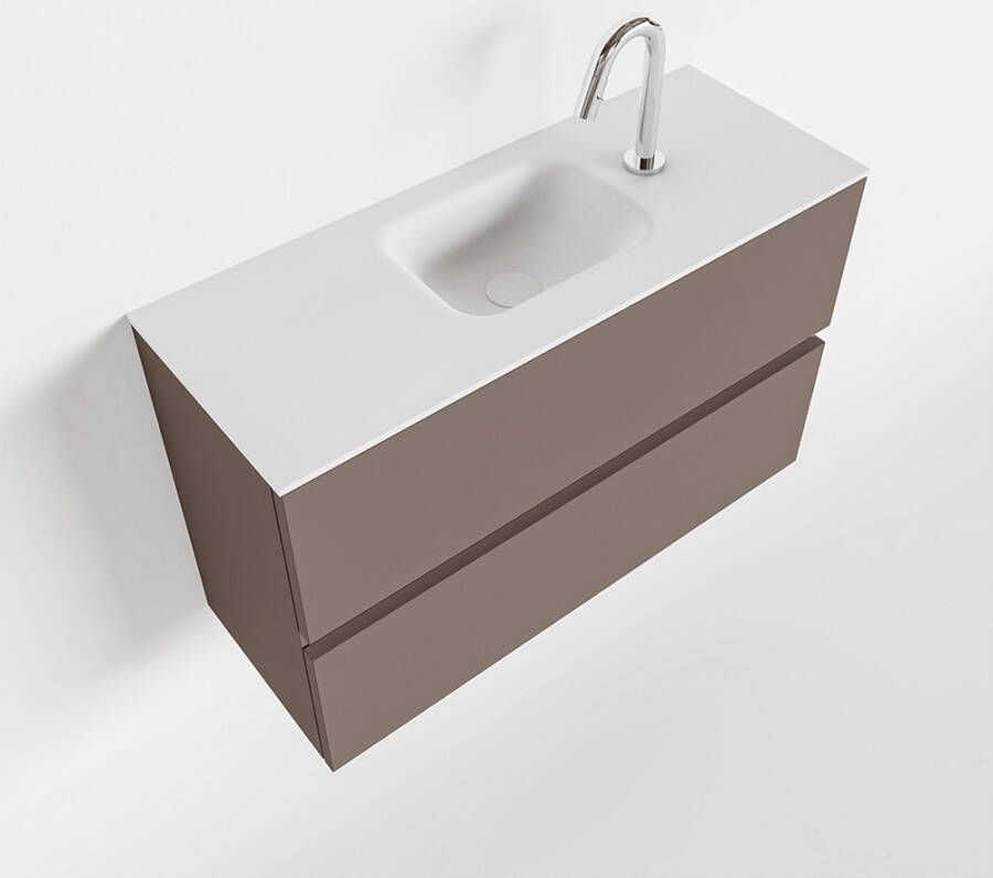 Mondiaz ADA Toiletmeubel 80x30x50cm met 1 kraangaten 2 lades smoke mat Wastafel Lex midden Solid Surface Wit FK75341807 - Foto 3