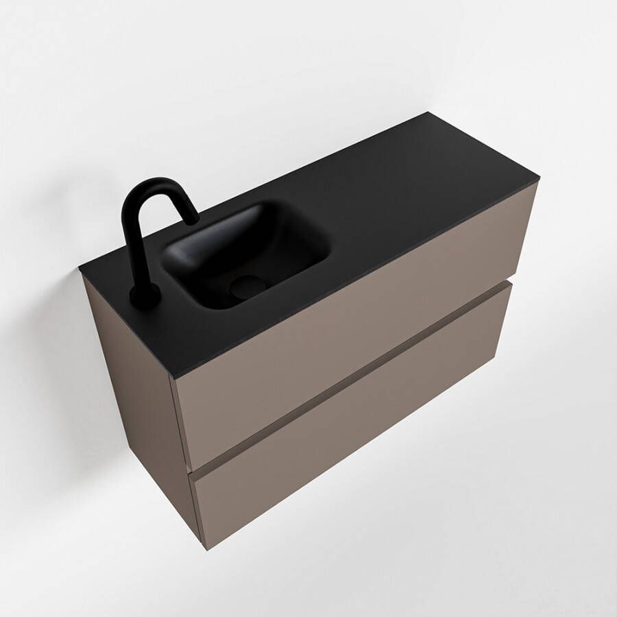 Mondiaz ADA Toiletmeubel 80x30x50cm met 1 kraangaten 2 lades smoke mat Wastafel Lex links Solid Surface Zwart FK75342157 - Foto 2