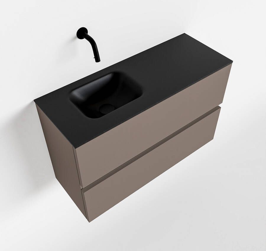 Mondiaz ADA Toiletmeubel 80x30x50cm met 0 kraangaten 2 lades smoke mat Wastafel Lex links Solid Surface Zwart FK75342158 - Foto 2