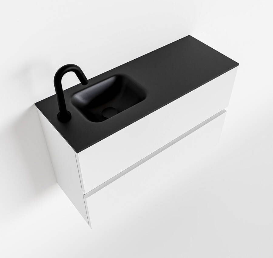 Mondiaz ADA Toiletmeubel 80x30x50cm met 1 kraangaten 2 lades talc mat Wastafel Lex links Solid Surface Zwart FK75342070