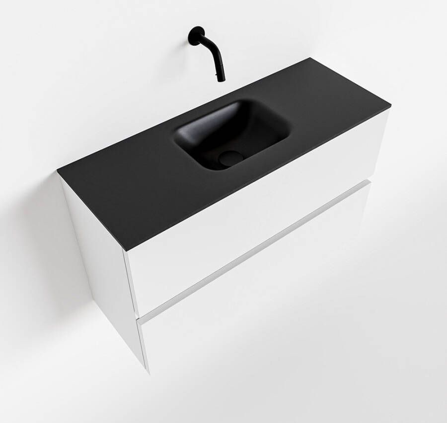 Mondiaz ADA Toiletmeubel 80x30x50cm met 0 kraangaten 2 lades talc mat Wastafel Lex midden Solid Surface Zwart FK75342069