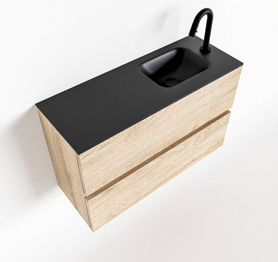 Mondiaz ADA Toiletmeubel 80x30x50cm met 1 kraangaten 2 lades washed oak mat Wastafel Lex rechts Solid Surface Zwart FK75342333 - Foto 3