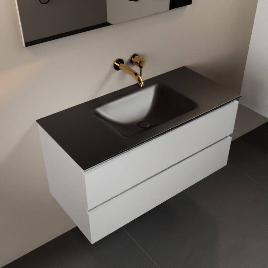 Mondiaz Aivy badmeubelset 100x45x50cm 0 kraangaten 1 wasbak urban Solid surface Midden 2 lades Zonder spiegel MDF Talc AIVY80115