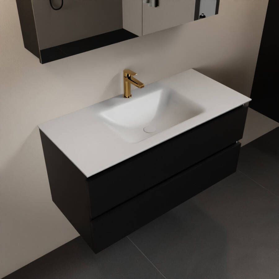 Mondiaz AIVY 100cm badmeubel Urban wastafel Talc solid surface midden 1 kraangat met spiegelkast (AI-351321TALC-SI AI-M100URMI AI-C100URMI) - Foto 2