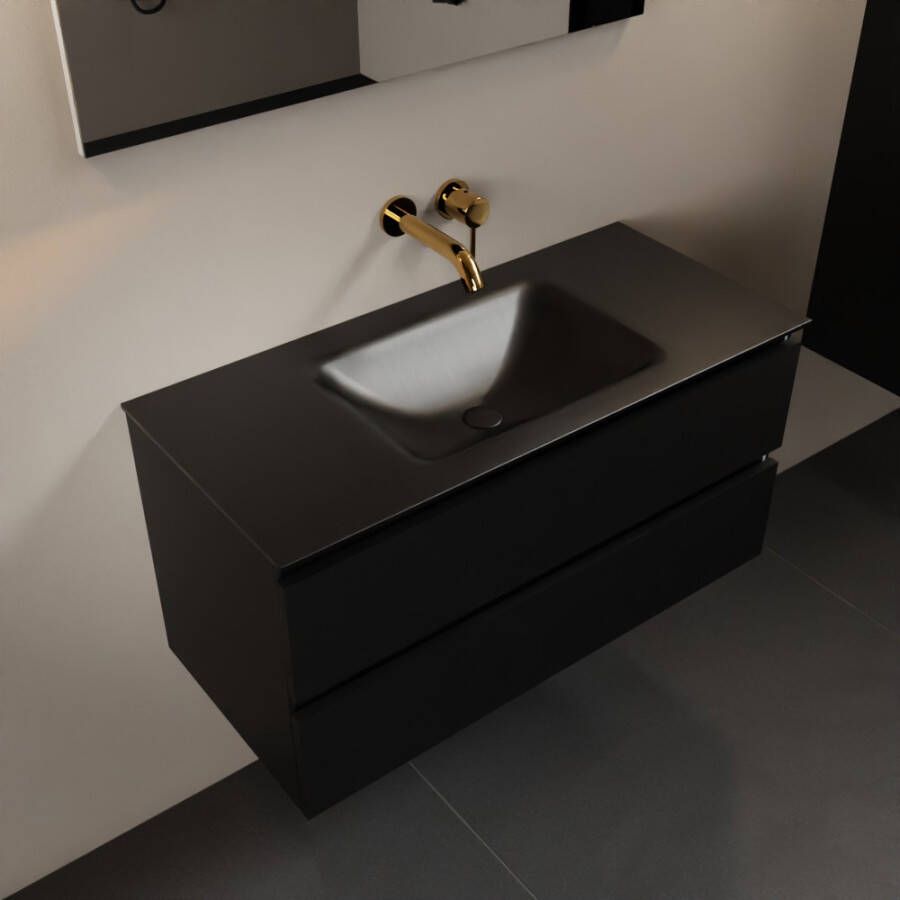 Mondiaz AIVY 100cm badmeubel Urban wastafel Urban solid surface midden zonder kraangat met spiegel (AI-351321URBAN-NO AI-M100URMI AI-S100X70) - Foto 2