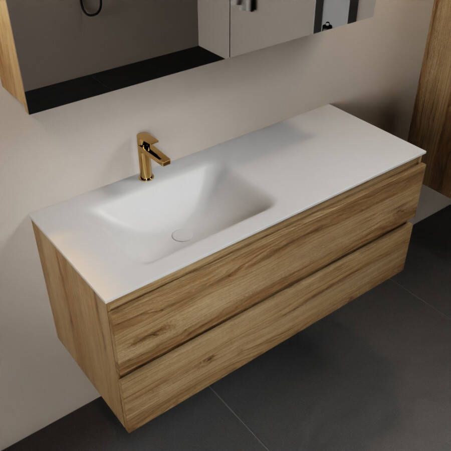 Mondiaz AIVY 120cm badmeubel Chai wastafel Talc solid surface links 1 kraangat met spiegelkast (AI-351631TALC-SI AI-M120CHLI AI-C120CHMI)