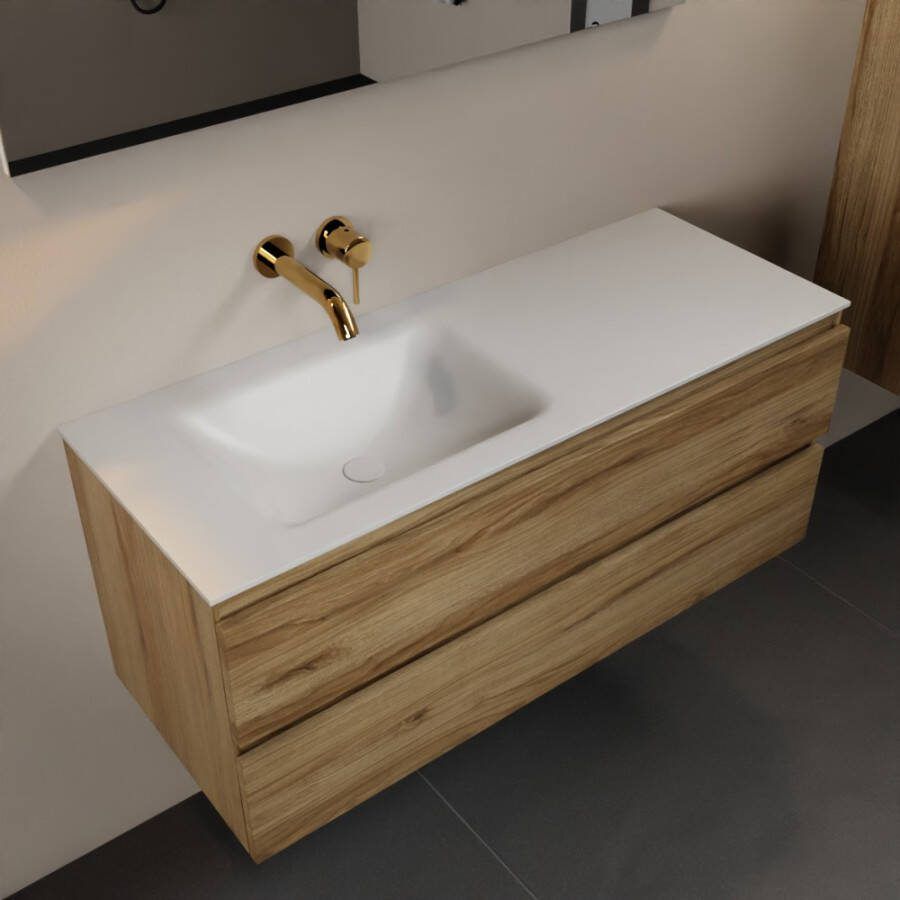 Mondiaz Aivy badmeubelset 120x45x50cm 0 kraangaten 1 wasbak talc Solid surface Links 2 lades Zonder spiegel Melamine Chai AIVY80103 - Foto 2
