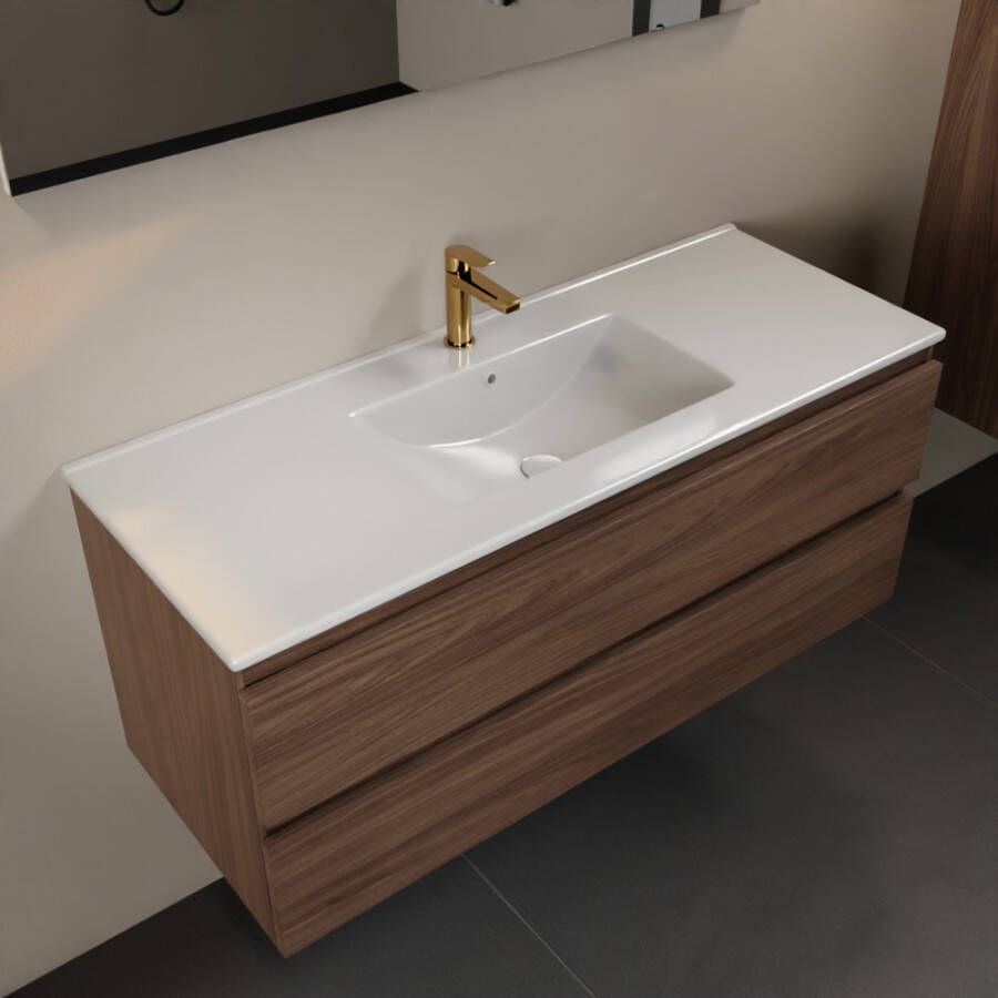 Mondiaz AIVY 120cm badmeubel Mocha wastafel glanzend wit keramiek midden 1 kraangat met spiegel (M60103 AI-M120MOMI AI-S120X70)