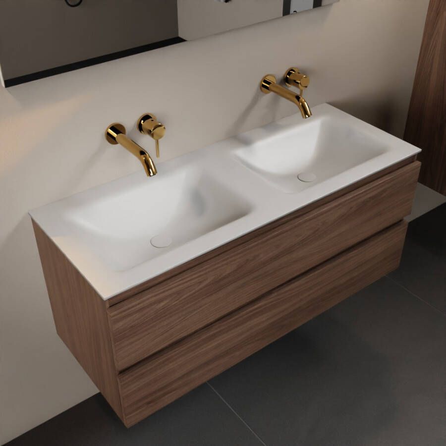 Mondiaz Aivy badmeubelset 120x45x50cm 0 kraangaten 2 wasbakken talc Solid surface Links en rechts 2 lades Met spiegel Melamine Mocha AIVY80252 - Foto 2