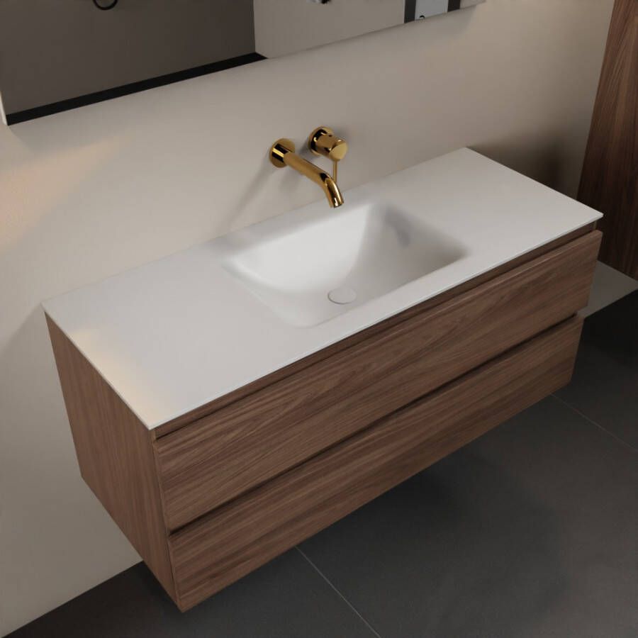 Mondiaz Aivy badmeubelset 120x45x50cm 0 kraangaten 1 wasbak talc Solid surface Midden 2 lades Zonder spiegel Melamine Mocha AIVY80109