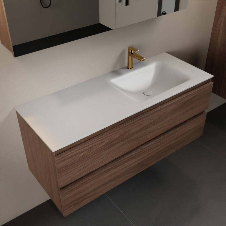 Mondiaz AIVY 120cm badmeubel Mocha wastafel Talc solid surface rechts 1 kraangat met spiegelkast (AI-351641TALC-SI AI-M120MORE AI-C120MOMI) - Foto 2