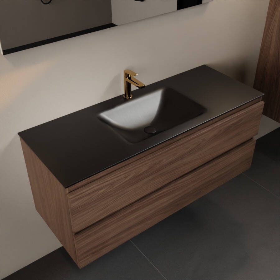 Mondiaz AIVY 120cm badmeubel Mocha wastafel Urban solid surface midden 1 kraangat met spiegel (AI-351621URBAN-SI AI-M120MOMI AI-S120X70) - Foto 2