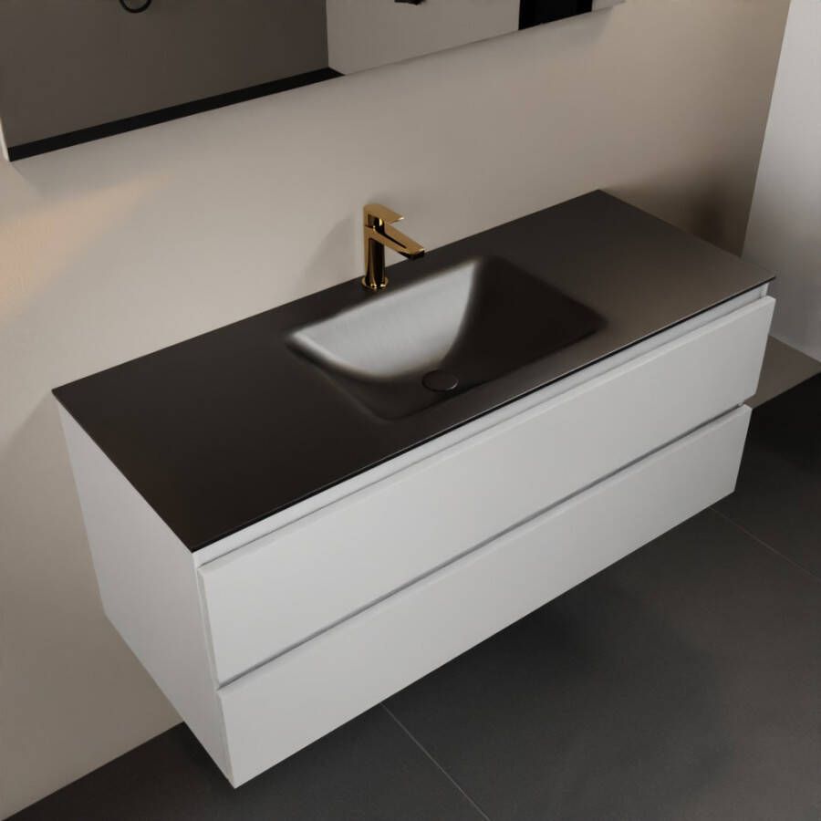 Mondiaz Aivy badmeubelset 120x45x50cm 1 kraangat 1 wasbak urban Solid surface Midden 2 lades Zonder spiegel MDF Talc AIVY80060 - Foto 2