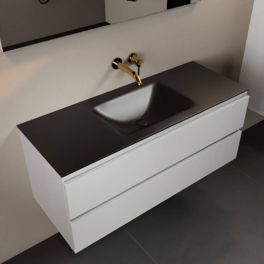 Mondiaz Aivy badmeubelset 120x45x50cm 0 kraangaten 1 wasbak urban Solid surface Midden 2 lades Zonder spiegel MDF Talc AIVY80116